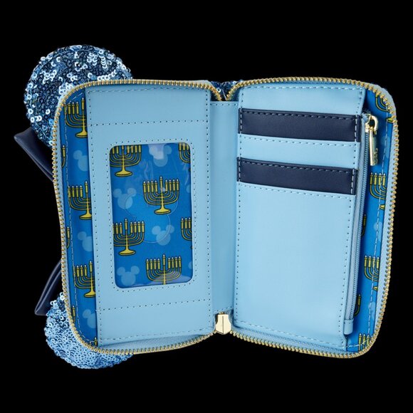 Disney Loungefly Minnie Mouse Hanukkah Sequin Zip Around Wallet - Picture 3 of 4